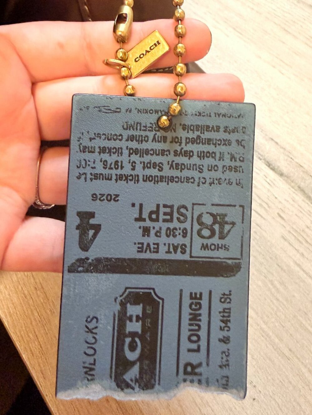 Coach Dusty Blue Ticket Bag Charm NWOT